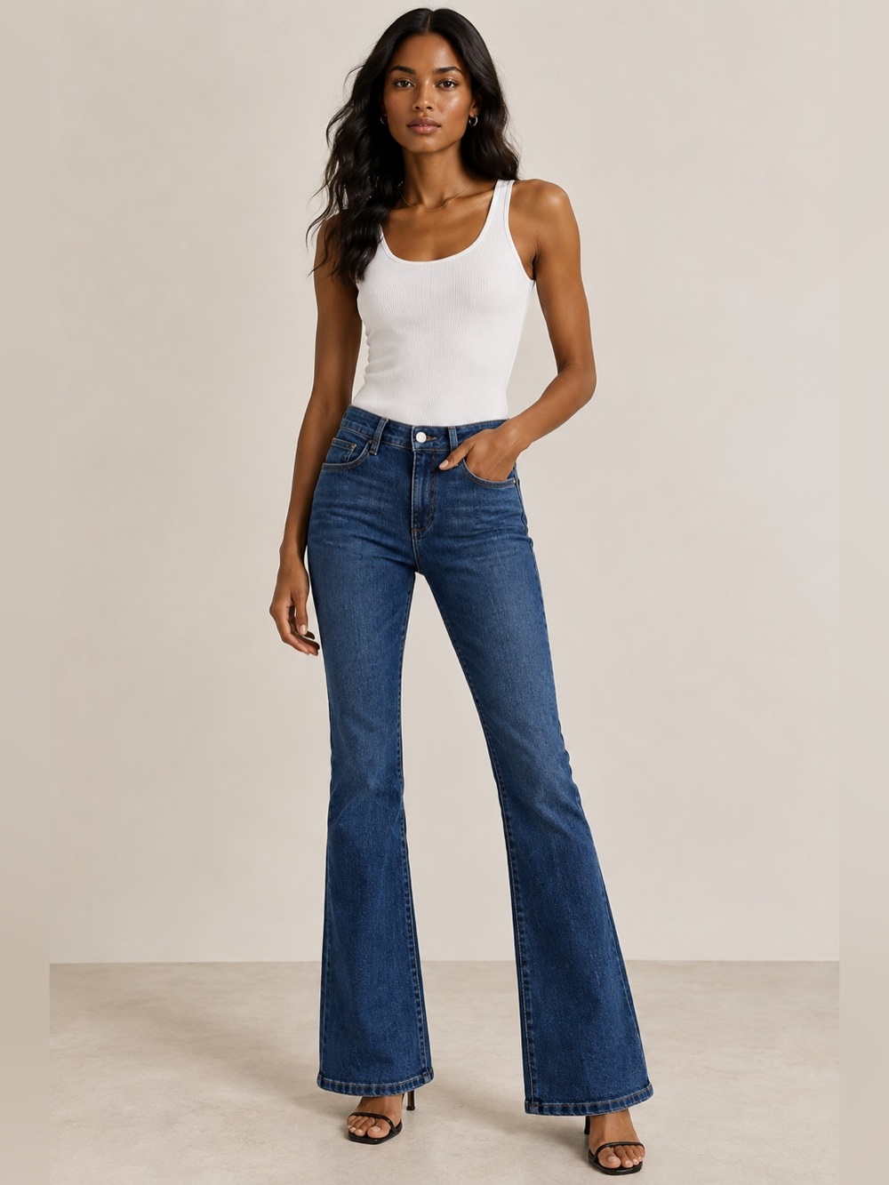 SPRWMN Micro flare Jeans Dark Wash Flare High Rise Stretch USA Luxury 29